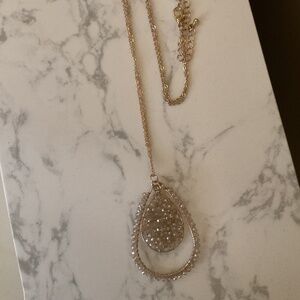 Necklace with Double Teardrop Dangle Pendant